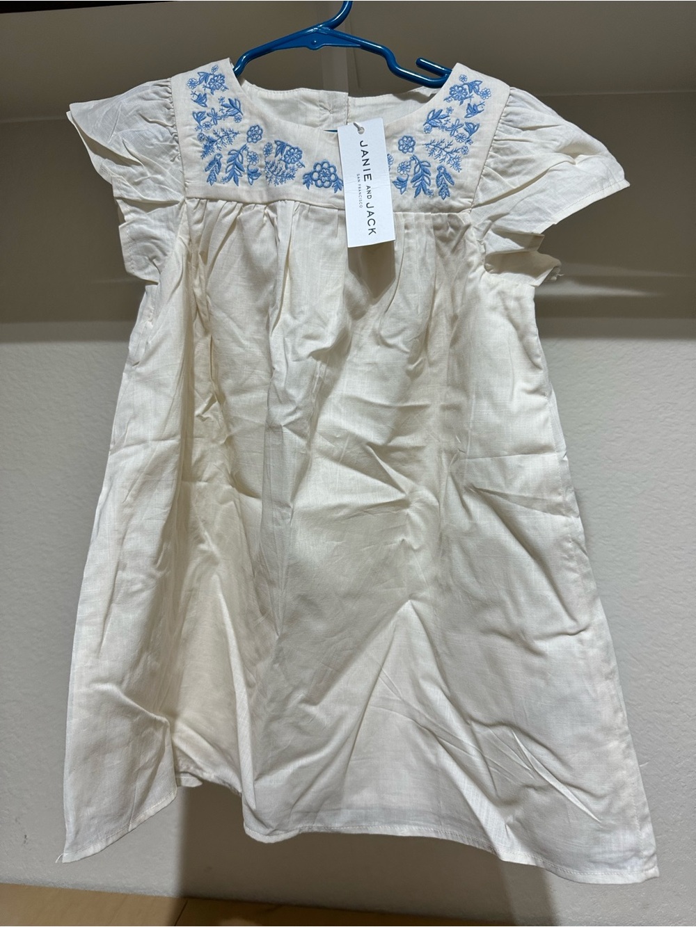 Janie and Jack Embroidered Cream Girls Dress with Blue Floral Yoke